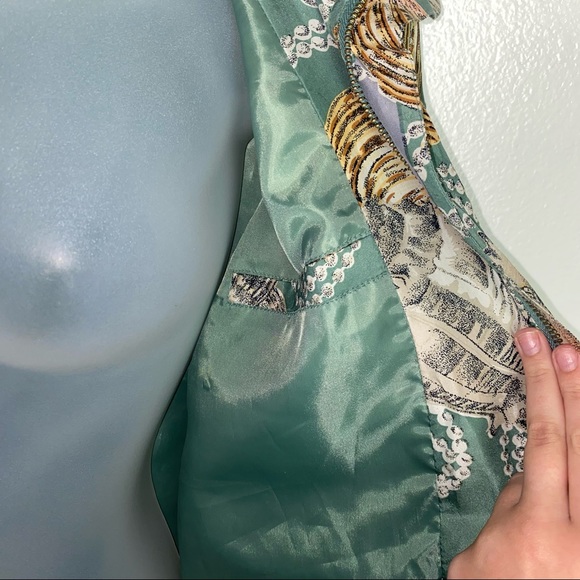 Vintage Shanghai Silk 100% silk green seashell ocean novelty print zip up jacket - Picture 7 of 13
